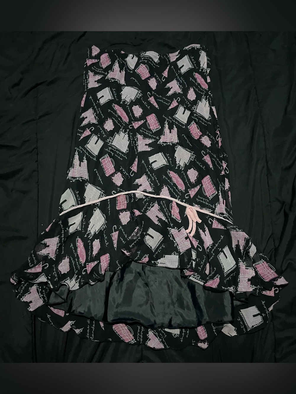 Black and Pink Flowy Maxi Skirt